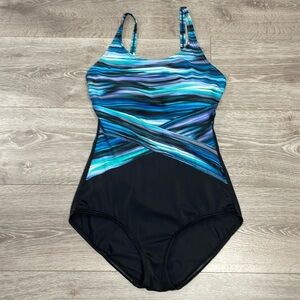 Gabar Horizon Stripe High Neck One Piece Tummy Control Swimsuit 12